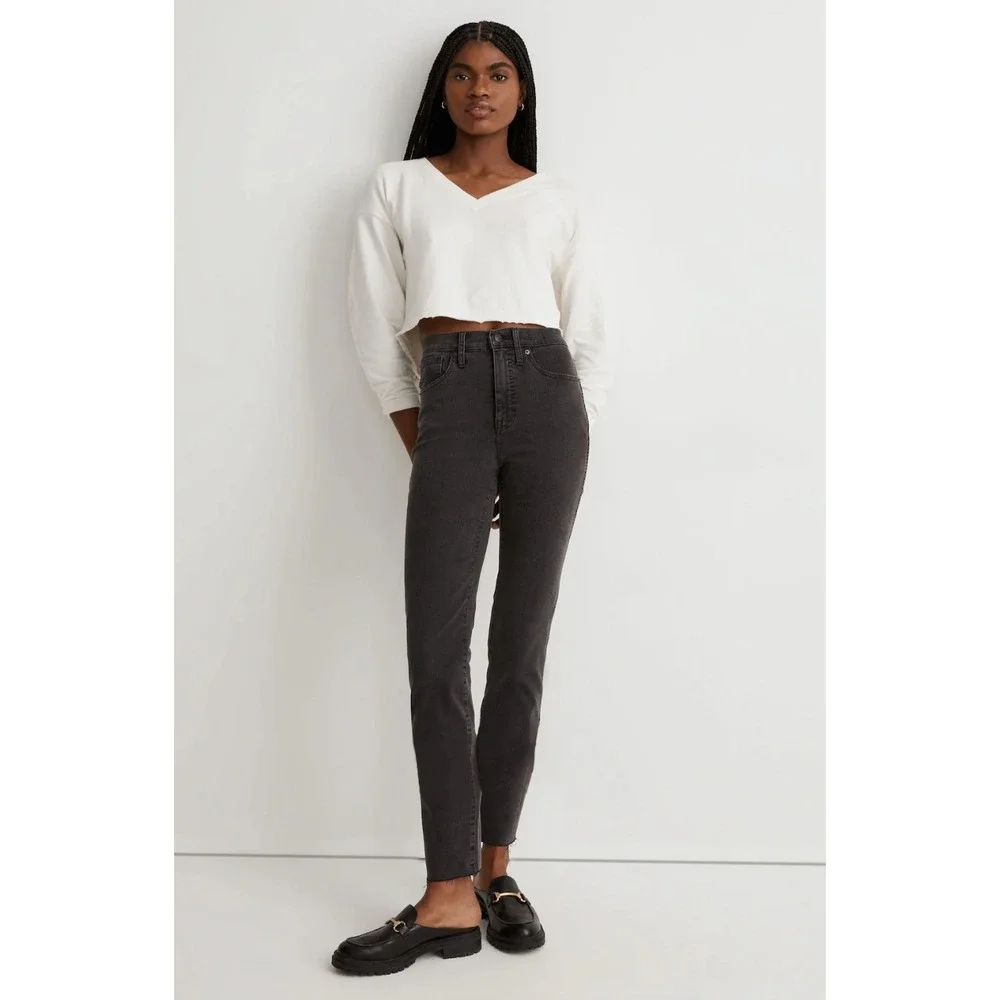 Madewell Stovepipe Jeans Banberry Wash Raw Hem Gray Denim Stretch High Rise 32P